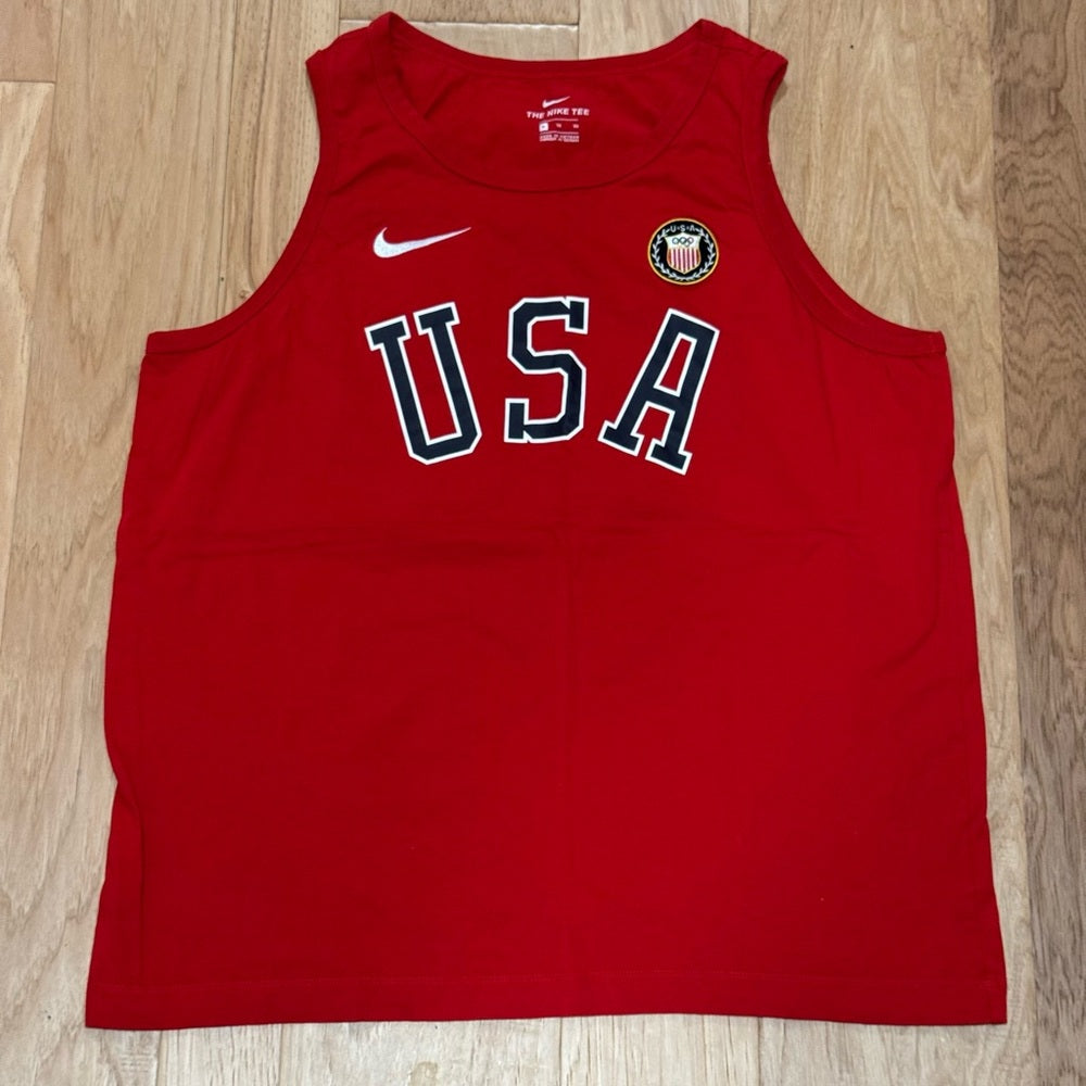 Clean Nike Red Team USA Olympics Embroidered Performance Tank Top with Team Logo