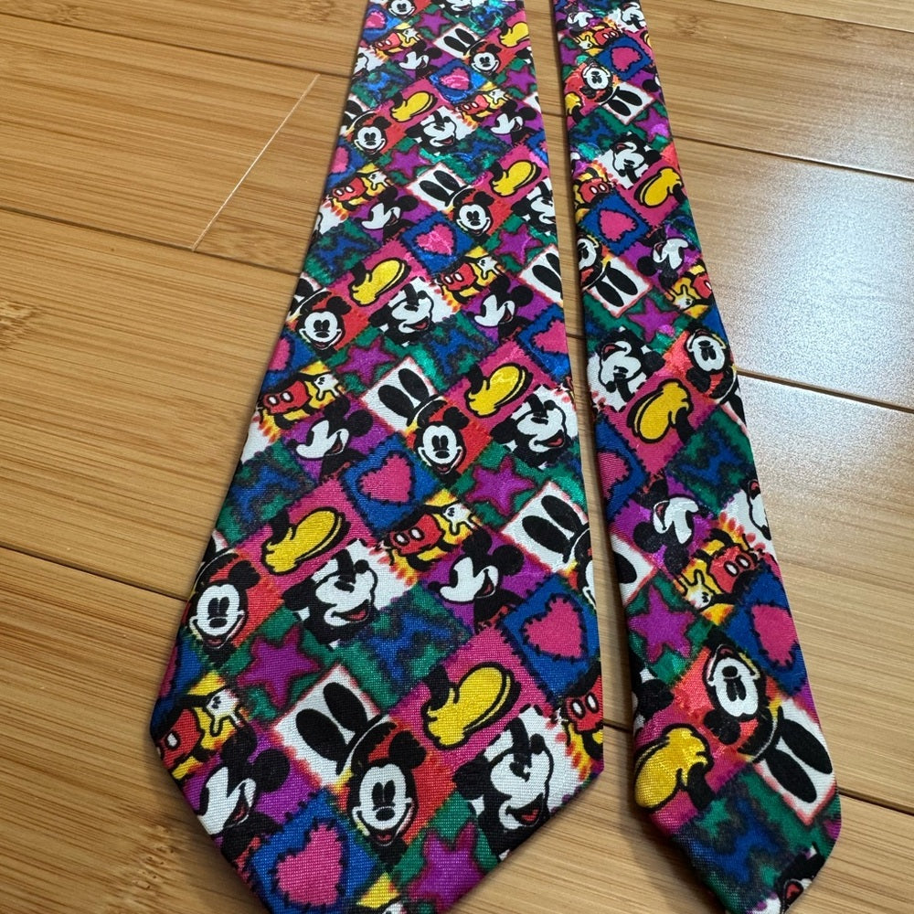 Vintage 1980's Disney Honey Fashions Mickey Mouse Pink Hearts Stars Necktie Tie