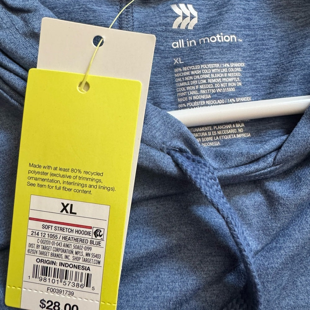 NWT All in Motion Heathered Blue Soft Stretch Hoodie