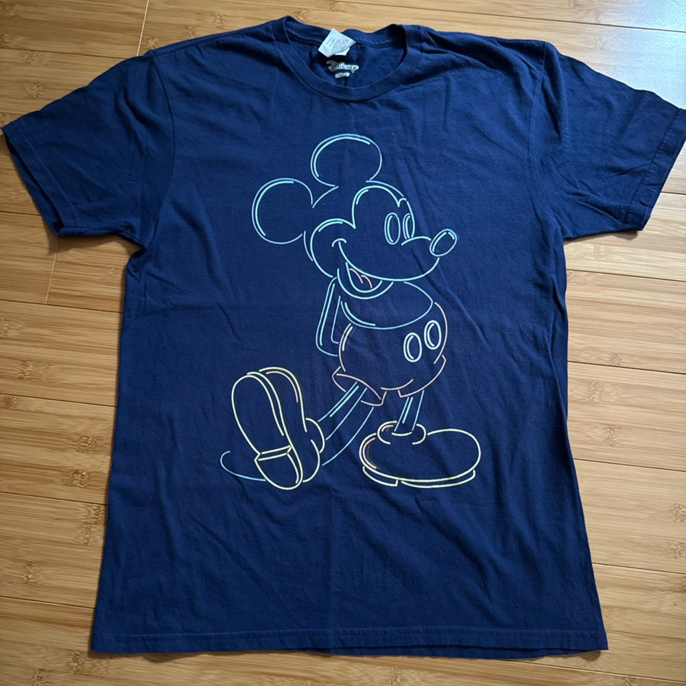 Clean Unique Disney Navy with Neon Mickey Logo T-Shirt Size M