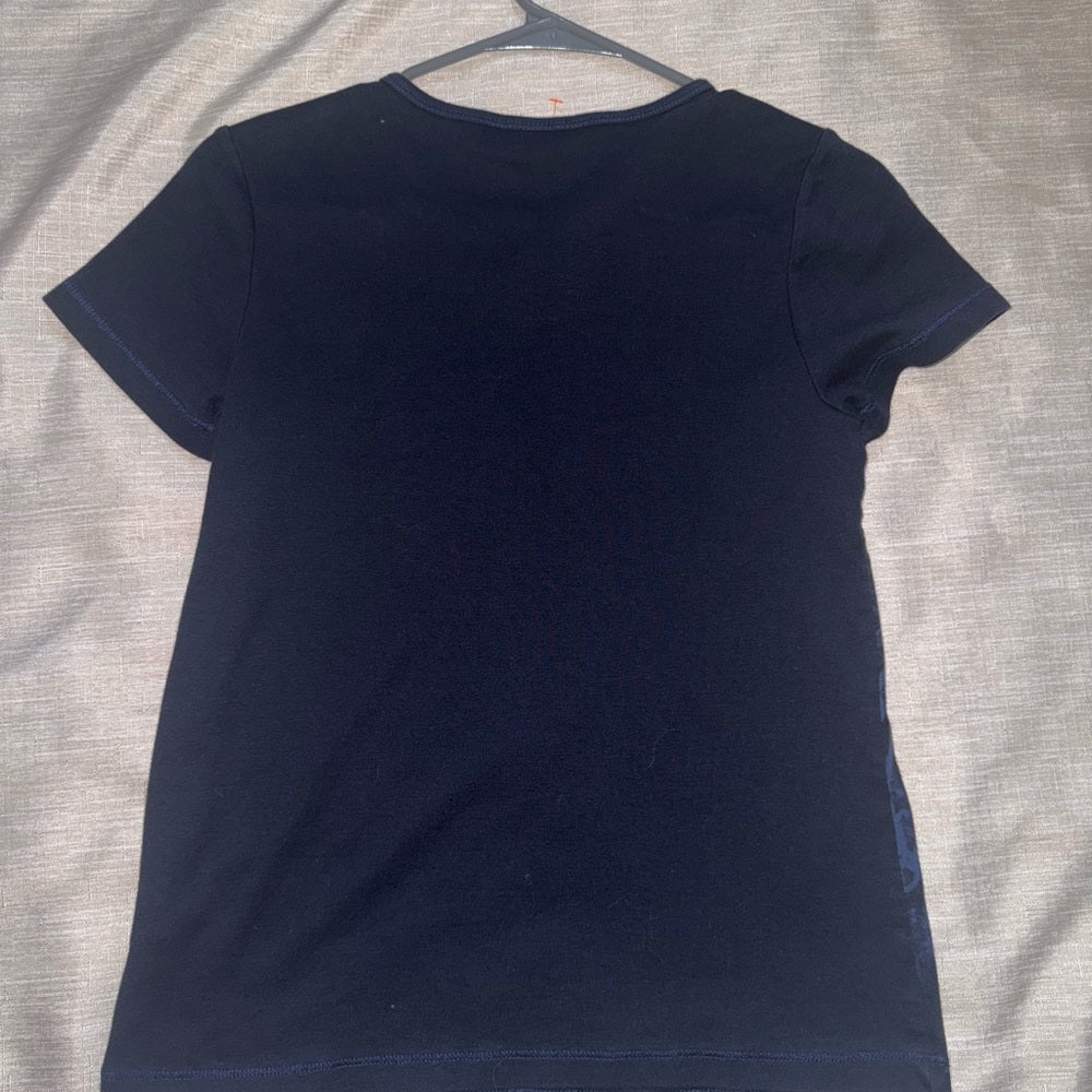 Beautiful Clean Unique Christopher & Banks Navy Petite Floral Graphic Top