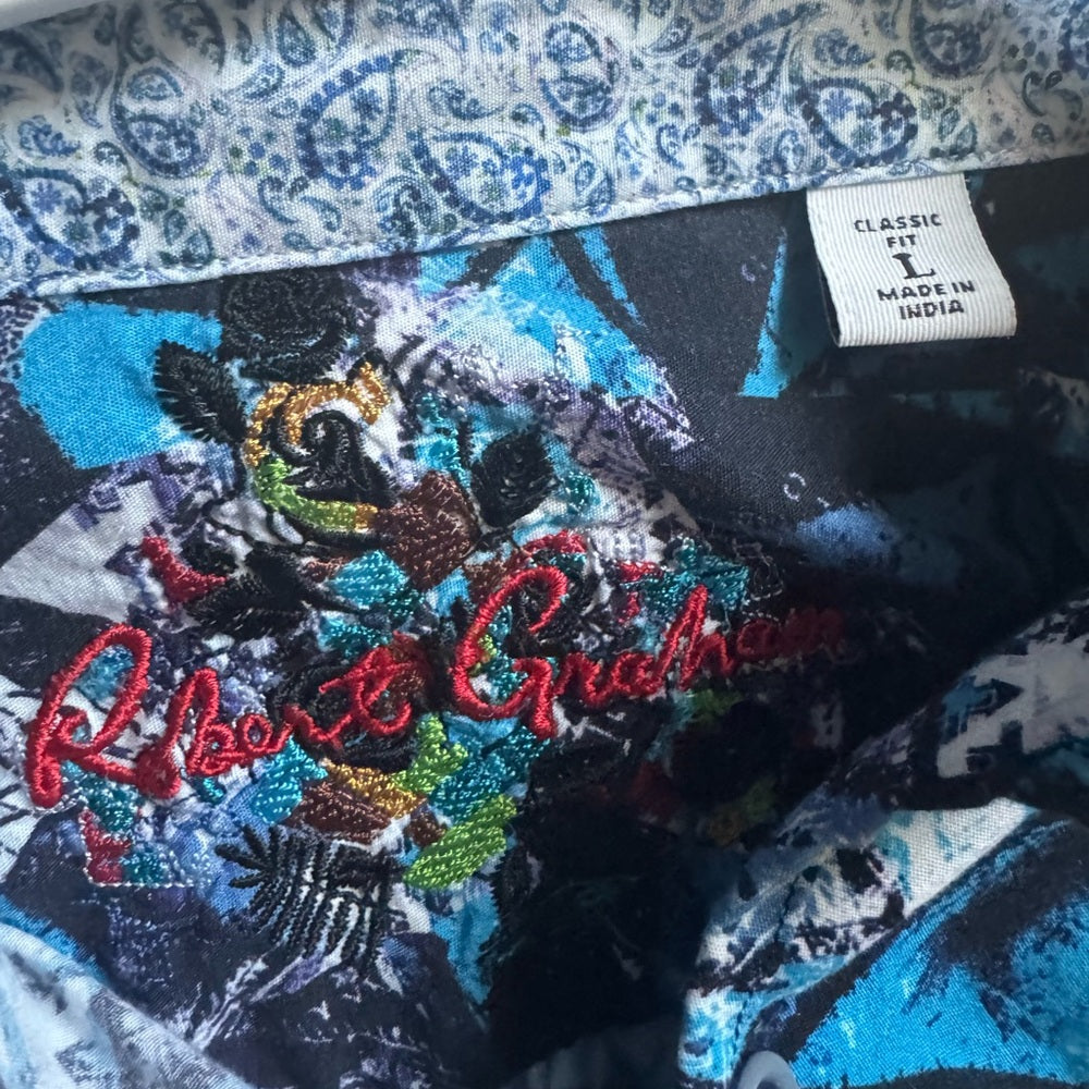 Cool Clean Robert Graham Blue Abstract Button Down Shirt Size L