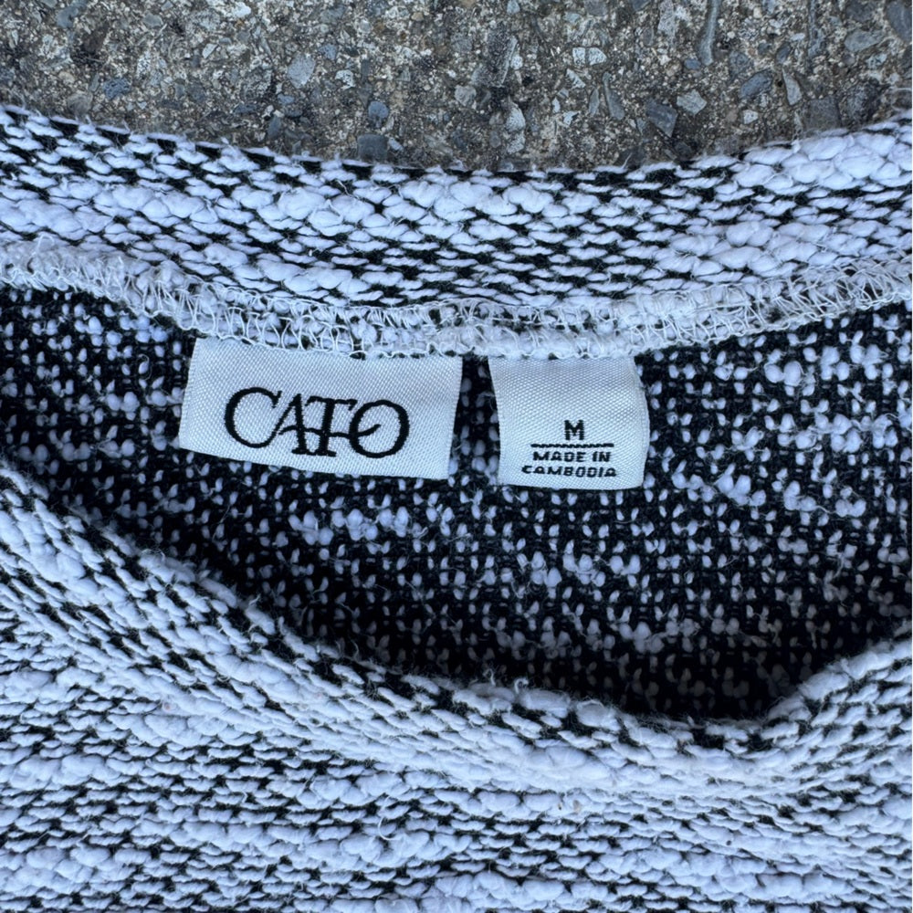 Clean Cato Black and White Textured Knit Top Size M