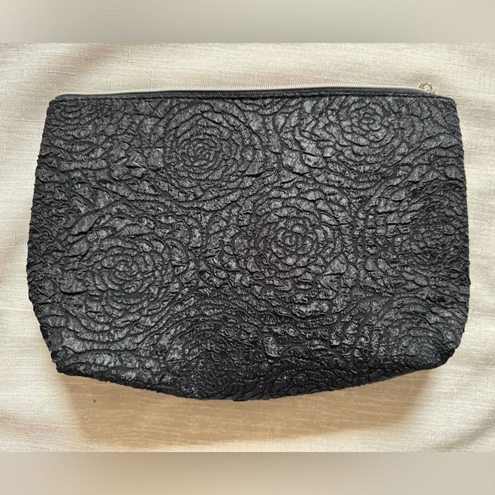 Clean Elegant Unique Lancôme Black Textured Floral Makeup Bag