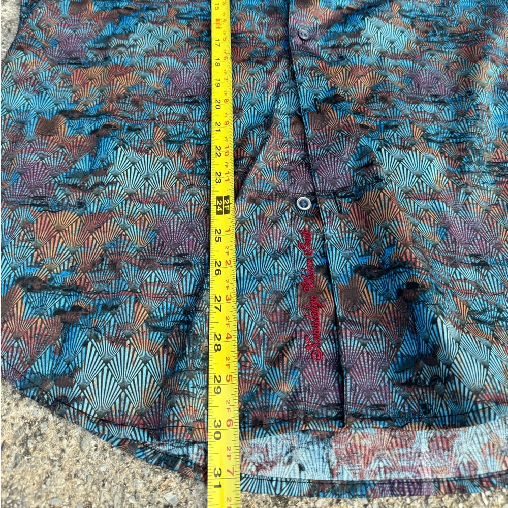 Clean Worn Once Robert Graham Blue and Brown Patterned Button Down Shirt Size L