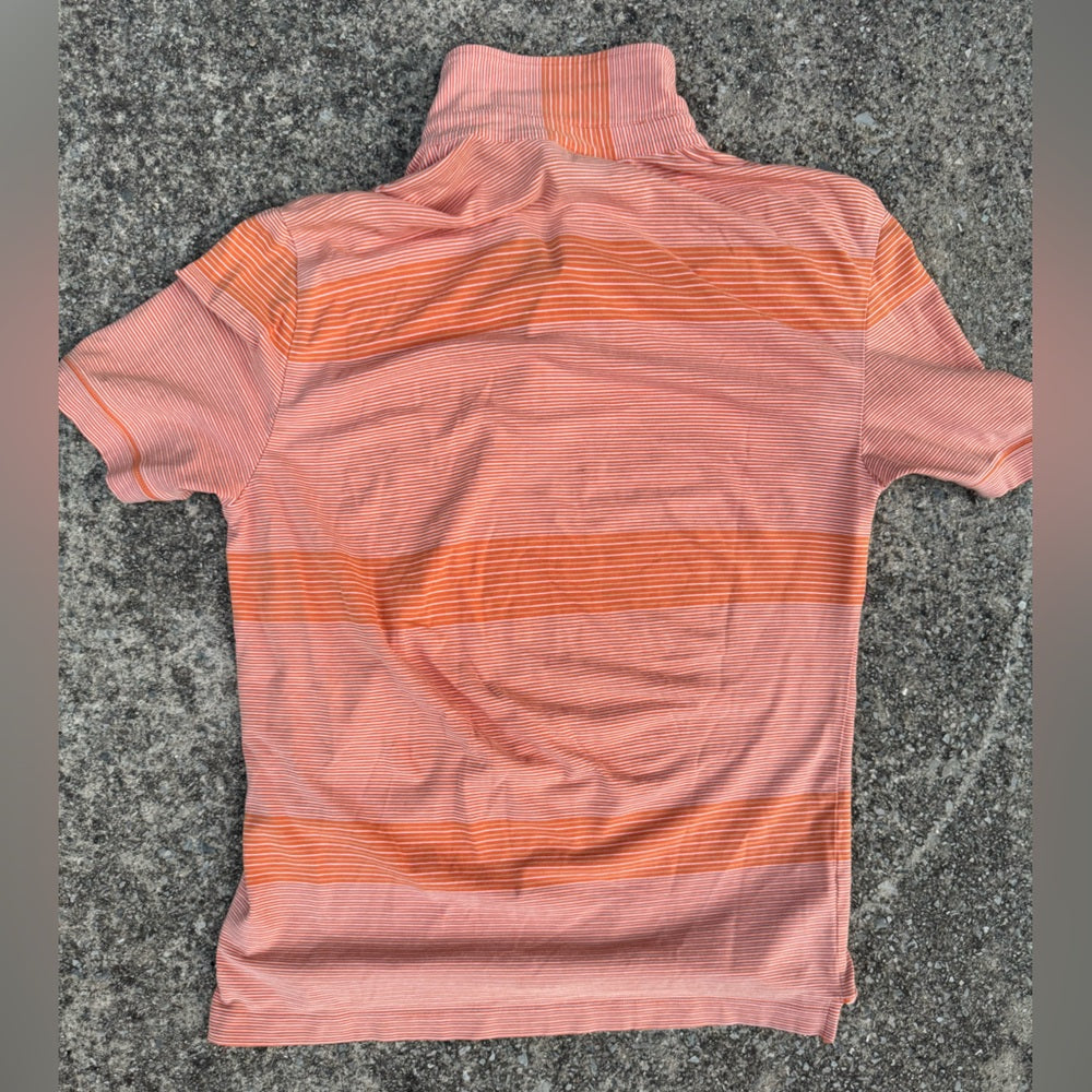 Express Men's Striped Coral and Orange Polo