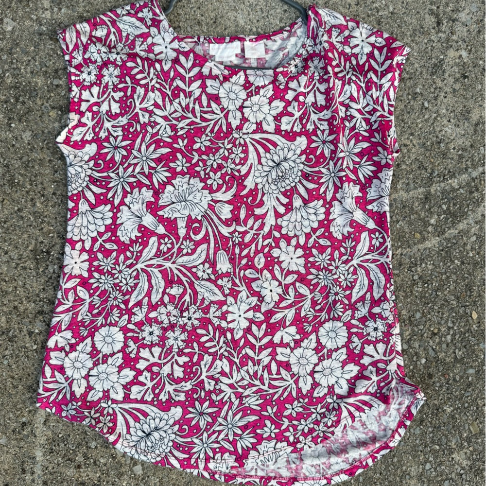 Clean Rachel Ashwell Floral Cap Sleeve Blouse in Pink and White Size M
