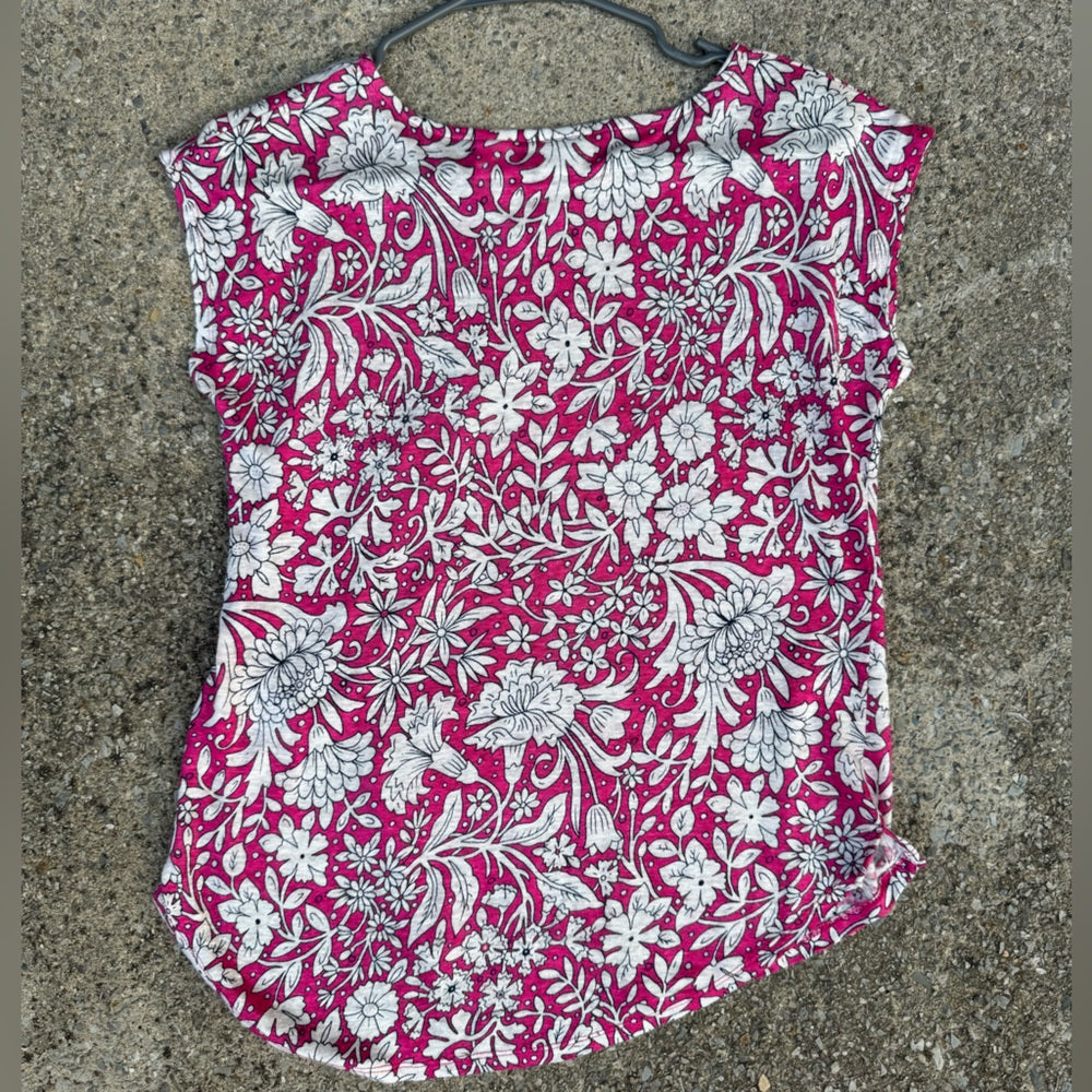 Clean Rachel Ashwell Floral Cap Sleeve Blouse in Pink and White Size M