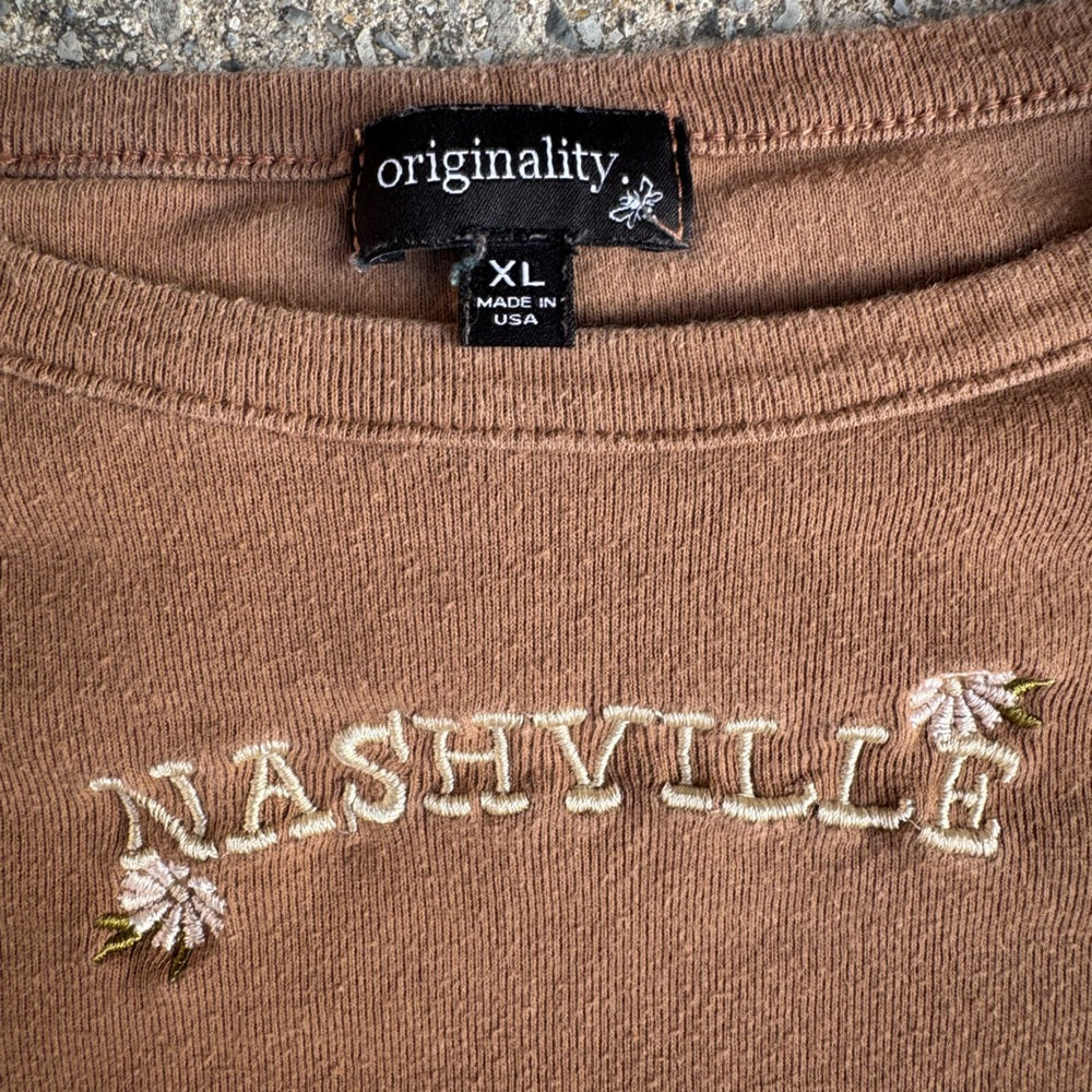 Clean Brown Crop Top with Nashville Embroidery