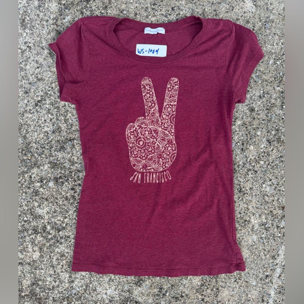 Clean Ambiance Apparel Peace Sign San Francisco Burgundy T Shirt Size S