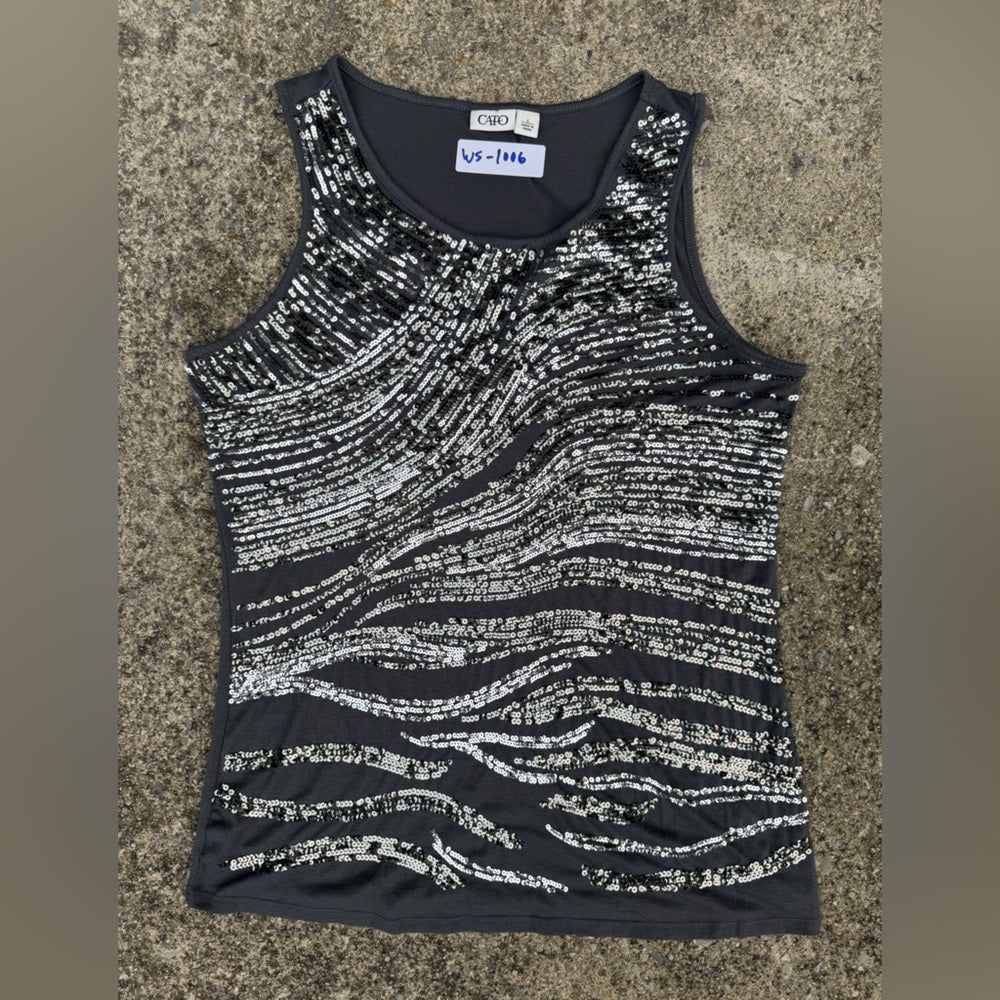 Clean Beautiful Cato Waves Sequin Gray Top Size L