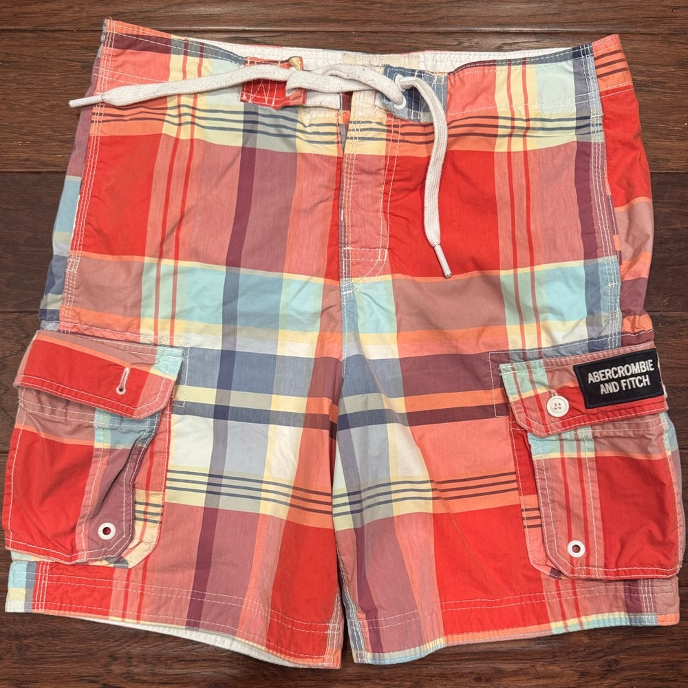 Clean Abercrombie & Fitch Multicolor Plaid Swim Trunks Size L