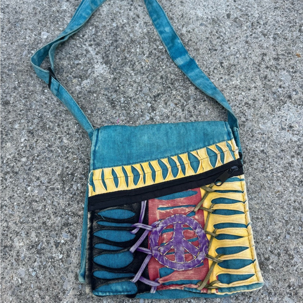 Cool Colorful Unique Peace Patchwork Crossbody Messenger Style Bag