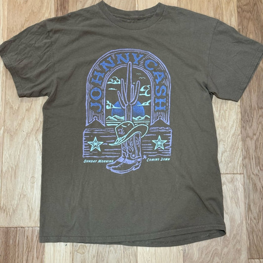 Clean Vintage Johnny Cash LG Brown Artistic Short Sleeve Tee
