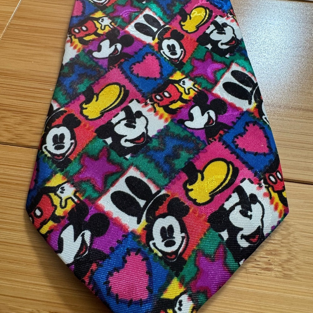 Vintage 1980's Disney Honey Fashions Mickey Mouse Pink Hearts Stars Necktie Tie