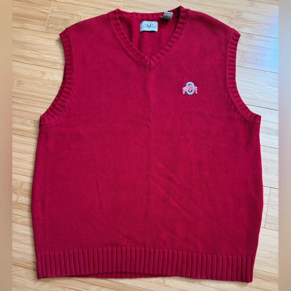 Rare 100% Cotton Red Knit and Ribbed Ohio State Buckeyes Vest size XL