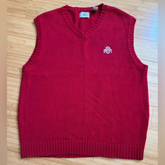 Rare 100% Cotton Red Knit and Ribbed Ohio State Buckeyes Vest size XL