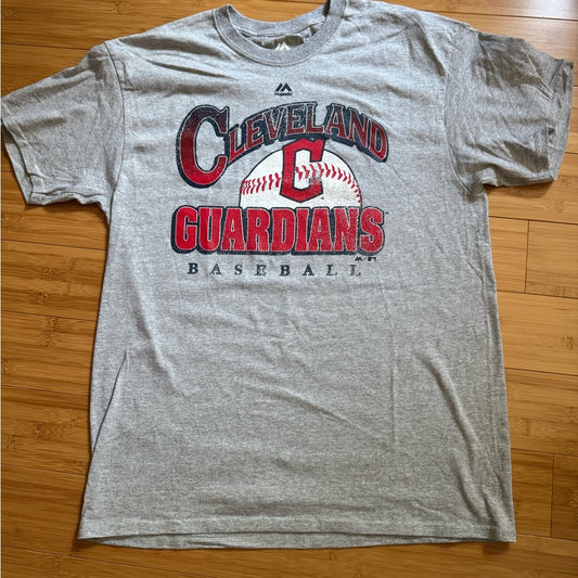 Clean Majestic Cleveland Guardians Baseball Gray T-Shirt Size L