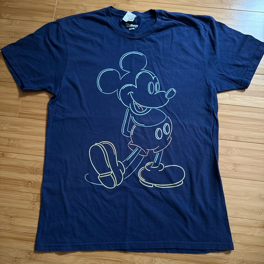 Clean Unique Disney Navy with Neon Mickey Logo T-Shirt Size M