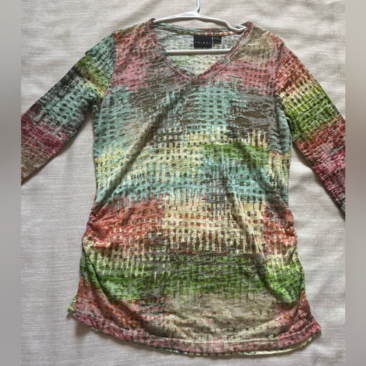 Clean Unique Colorful Tribal V-Neck Women's Abstract Long Sleeve Top