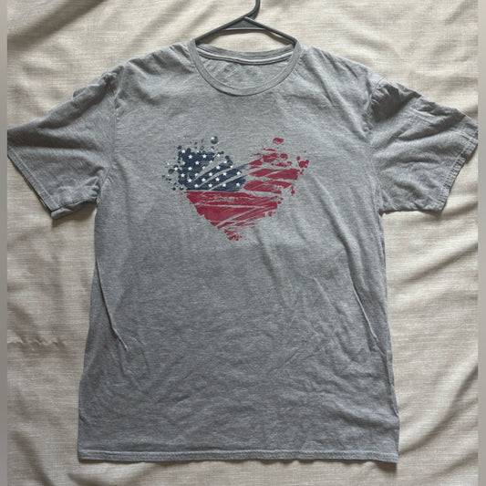 Clean Gray T-Shirt with Red and Blue AmericaFlag and Heart Graphic