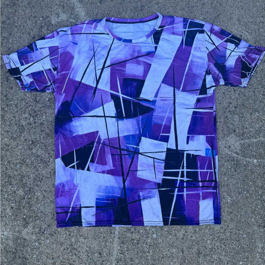 1 of 1 Designer Abstract Purple and Blue Graphic T-Shirt by Logan (me) Size XL