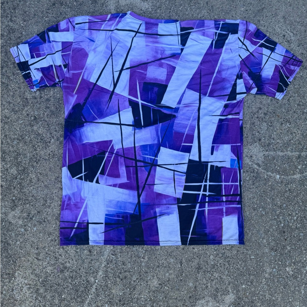 1 of 1 Designer Abstract Purple and Blue Graphic T-Shirt by Logan (me) Size XL