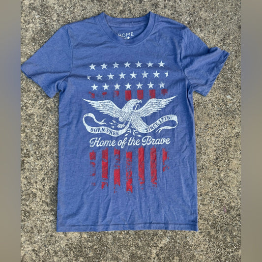Clean Home of the Brave Blue Graphic T-Shirt with Eagle and Stars Size S