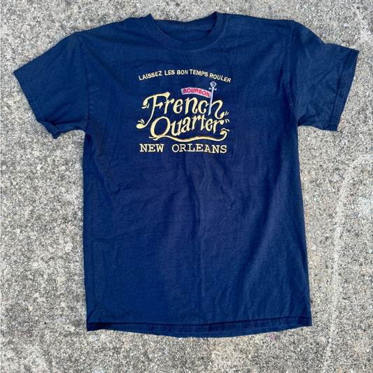Clean Vintage Navy and Gold French Quarter Embroidered Tee