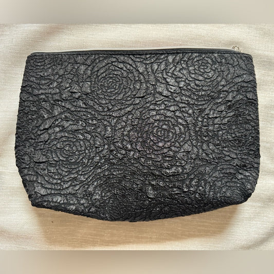 Clean Elegant Unique Lancôme Black Textured Floral Makeup Bag