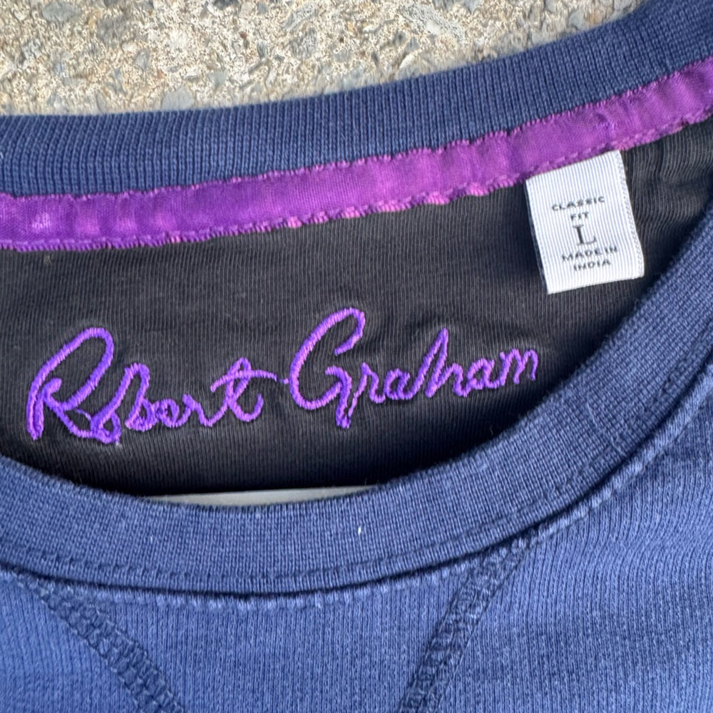 Clean Robert Graham Dripping Skull Navy Sweatshirt with Neon Accents Size M