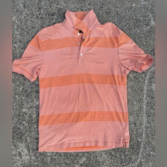 Express Men's Striped Coral and Orange Polo