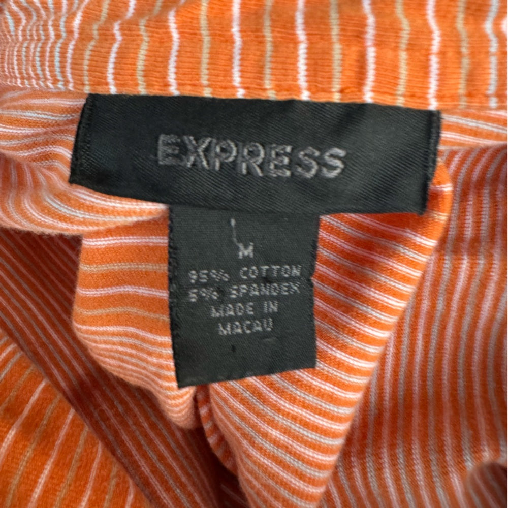 Express Men's Striped Coral and Orange Polo