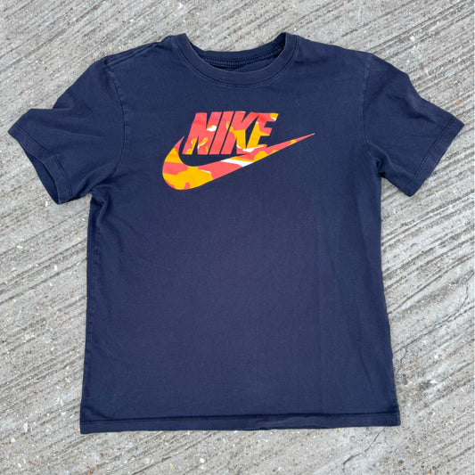 Clean Nike Navy Tee with Orange Camouflage Logo Size M