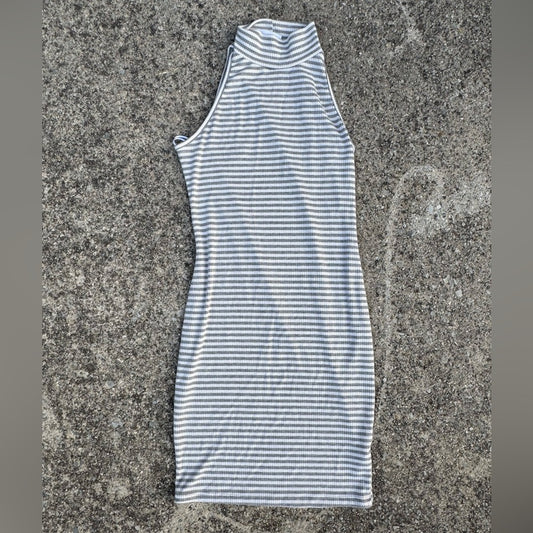 Clean Super Cute NYMPHE Gray and White Striped Sleeveless Bodycon Dress Size S