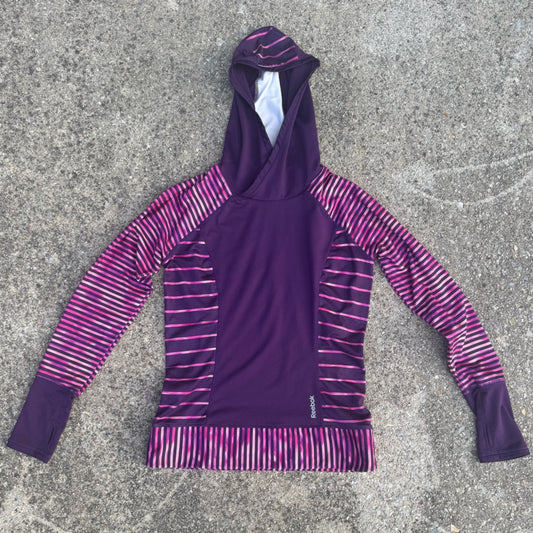 Clean and Unique Reebok Purple and White Stripey Athletic Sweatshirt Size S