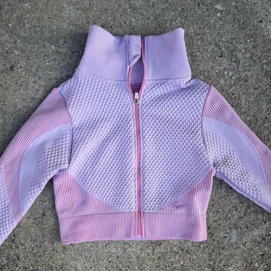 Clean Pink and Purple Textured Zip-Up Cropped Jacket Size S
