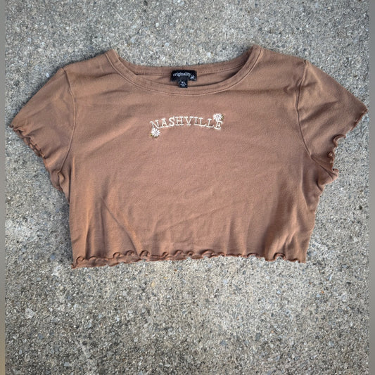 Clean Brown Crop Top with Nashville Embroidery