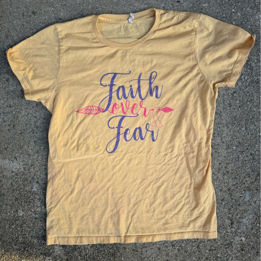 Clean Alstyle Yellow Tee with Pink and Purple Faith Over Fear Graphic Size XL