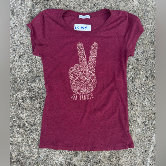 Clean Ambiance Apparel Peace Sign San Francisco Burgundy T Shirt Size S