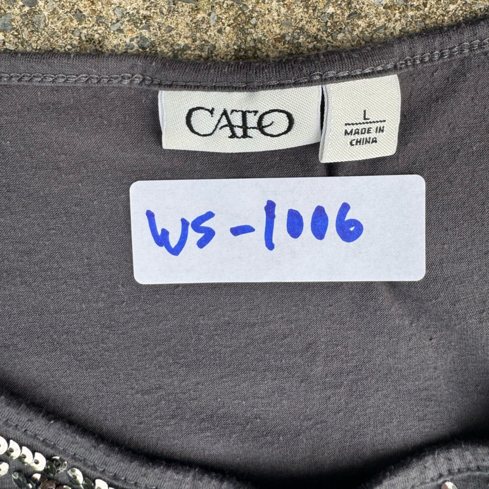 Clean Beautiful Cato Waves Sequin Gray Top Size L