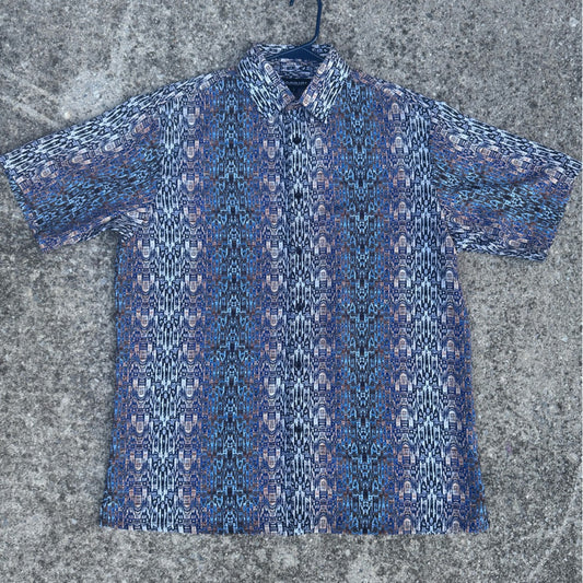 Clean Super Nice Bassiri Limited Collection Blue & Brown Patterned Shirt  Large